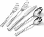 KINGSTONE Hammered Silverware Set, Flatware Set with Serving Utensils, 18/10 Stainless Steel Premium Cutlery with Unique Ripple Handles Design Mirror Polished - Dishwasher Safe (65-Piece)