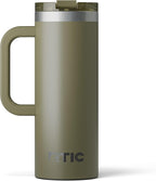RTIC 20oz Road Trip Travel Mug with Lid and Handle, Ceramic Lined, Insulated, Stainless Steel, Metal, Double Wall Vacuum-Insulation, Portable Coffee, Tea Cup for Hot and Cold Drink, Olive