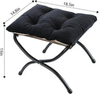 15" Foldable Foot Stool Ottoman with Metal Frame - Washable Black Upholstered Indoor/Outdoor Footrest for Living Room, Bedroom, Patio - Space-Saving Compact Design
