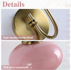 Modern Wall Light Elegant Pink Glass Wall Sconce for Bedroom Gold Semi-Flush Mount Wall Lamp Hardwired for Cafe, Dining Room, Hallway, Indoor Use