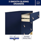 Delta Children Gap babyGap Oxford 6-in-1 Convertible Crib - Greenguard Gold Certified, Bianca White/Natural & Gap babyGap Legacy 3 Drawer Dresser with Leather Pulls, Navy/Natural