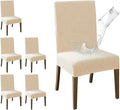 MOSAYT 100% Waterproof Dining Room Chair Covers Set of 6, Super Fit Stretch Jacquard Parson Chairs Slipcovers Removable Washable Chair Seat Protectors for Home, Kitchen, Banquet (Beige - XL)