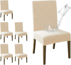 MOSAYT 100% Waterproof Dining Room Chair Covers Set of 6, Super Fit Stretch Jacquard Parson Chairs Slipcovers Removable Washable Chair Seat Protectors for Home, Kitchen, Banquet (Beige - XL)