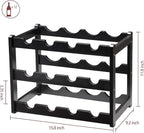Bamboo Wine Rack, Sturdy and Durable Wine Storage Cabinet Shelf, Wine Racks Countertop for Pantry - 3 Tiers 12 Bottle Wine Rack, Black