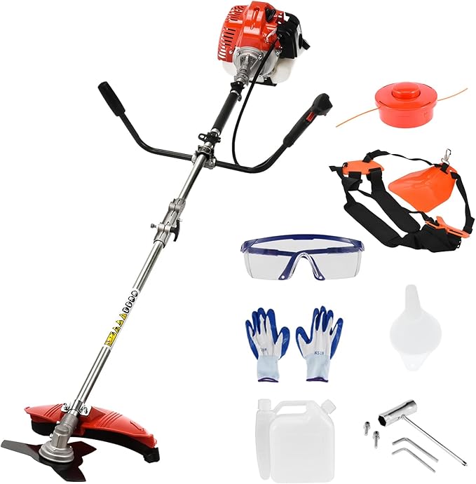 Gas Weed Wacker Cordless 2 in 1 String Trimmer, 52cc 2 Cycle Weed Eater with Anti-Slip Handle Brush Cutter Garden Tools Edger Lawn Tool (Red)