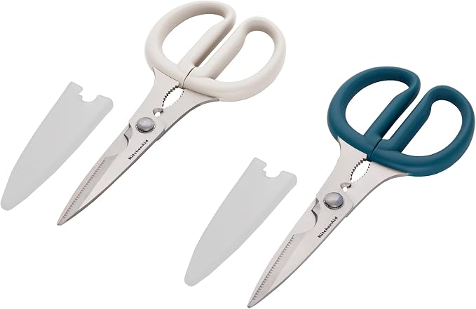 KitchenAid Multipurpose Shear Set, Versatile Scissors with Nutcracker, Bottle Opener, Ergonomic Handles with Protective Blade Covers, 2-Piece
