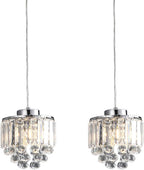 Set of 2 Polished Crystal Chandelier Pendant Light,Cord Adjustable Hanging Pendant Lamp, Modern Light Crystal Decorative Pendant Lighting Fixture for Kitchen Island Dining Room Cafe Shops Restaurants