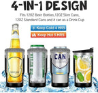 14oz 4 in 1 Stainless Steel Can Cooler Beer Bottle Insulator With 2 Lids for 12oz can&bottle, Double walled insulated Thermocooler &Travel Mug Holder Keeping Your Bevearge Cold (Light blue)