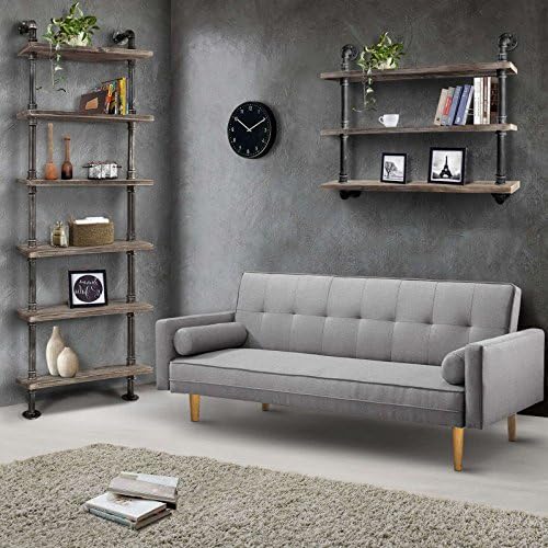 Diwhy 24”width Industrial Pipe Shelves Rustic Modern Wood Ladder Bookcase with Metal Frame,Pipe Wall Shelf,Wood Storage,Home Decor,Display Shelving,Retro Floating Wood Shelving,6 Layer Bookshelf