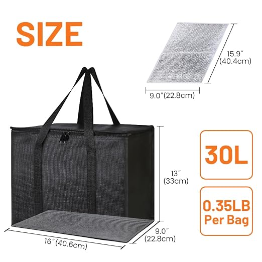 Bodaon 2PK Insulated Grocery Bags with Reinforced Baseboard, X-Large, Black | Reusable, Heavy Duty, Cooler Tote for Stability & No Sag, Thermal Bag for Hot Cold Food, Delivery, Shopping, Travel, Camping