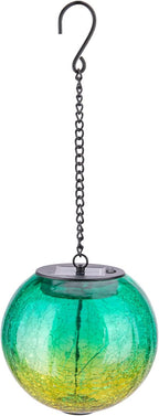 Hanging Solar Lights Outdoor Solar Lanterns Outdoor Decorative Cracked Glass Ball Lights Solar Powered Waterproof LED Globe Lantern for Outdoor Porch Patio Garden Decor Gift Green