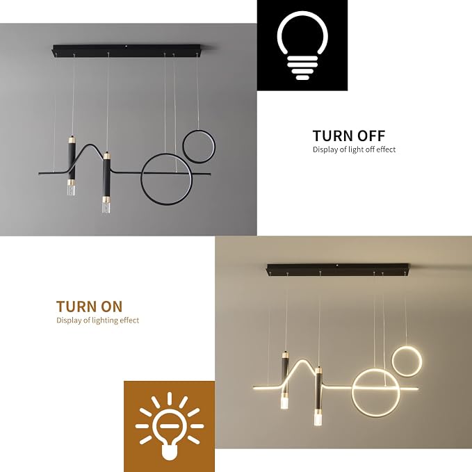 Siittoo 37" Modern LED Pendant Light, Dimmable Linear Chandelier Black | 45W LED with Remote, 3000K-6000K, Adjustable Hanging Light for Kitchen Island, Dining Room & Living Room