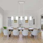 5-Light Kitchen Island Lighting Brushed Nickel Dining Room Light Fixtures | Modern Linear Chandelier Over Table, Adjustable Kitchen Lighting Fixtures Over Island with White Frosted Glass