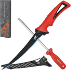 KastKing Intimidator 7'' Fillet Knife and Honing Rod, Fishing Gear for Men | Ultra-Sharp G4116 German Stainless-Steel Blades, Non-Slip Handle, Corrosion-Resistant, Protective Sheath, Fishing Knife