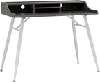 Calico Designs Woodford 45” Wide Modern, Secretary, Writing, Desk with Low Storage Hutch and Whtie Metal Tapered Legs in Marbled Dark Grey, White