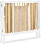 Delta Children Mia Portable Folding Mini Crib with 1.5-Inch Mattress - Greenguard Gold Certified, Bianca White/Natural
