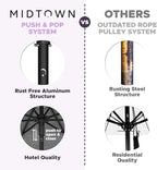 Midtown Umbrellas Push and Pop 10 Feet Outdoor Umbrella, Sand (Tan) Polyester Fabric - Fiberglass Ribs Deck Patio Umbrella, Backyard Umbrella, Garden Umbrella & Pool Umbrella - Black Pole