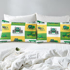 Boys Cartoon Truck Car Down Comforter Twin Size Kids Construction Vehicles Tractor Comforter Set for Kids Children Farm Excavator Bedding Set Construction Site Cars Duvet Set, Green Yellow