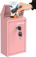 Uniclife Pink Metal Donation Box, Wall Mounted Mailbox for Outside | Safe Suggestion Box with Key Lock, Steel Key Drop Box for Outside, Cash Box for Home Office and Business