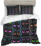 Sunnycitron Cartoon Cat Bedding Queen Comforter set Black Cat Comforter set Gradient Line Cat Quilt 3D Neon Cat Bed set Black Cat Bedding set for Teens Kids Boys Girls Adults
