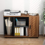 Tribesigns 39 inches File Cabinet, Large Storage Printer Stand, Mobile Filling Office Cabinet with Wheels, Doors and Open Storage Shelves,Dark Walnut