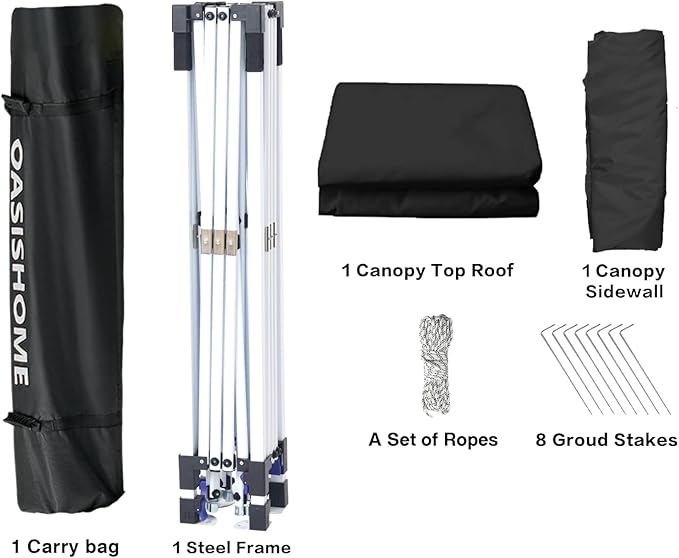 OASISHOME Pop-up Portable Outdoor Canopy Tent 10'x10' Instant Gazebo, with 1 Sidewall, Carry Bag, Stakes, Ropes, for Outdoor/Beach/Patio/Wedding Parties and Commercial Events (10FTx10FT, White)