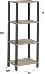 TUTOTAK Bookshelf, 4-Tier Tall Book Shelf, Narrow Bookcase for Small Space, DIY Stackable Bookshelf, for Living Room, Office, Study, Entryway, Industrial, Greige and Black BS01BG004