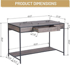 FurnitureR Vintage Wooden Computer Desk with Drawer, 43 Inches Industrial Writing Desk Workstation with Metal Legs and Bottom Shelf for Home Office, Brown