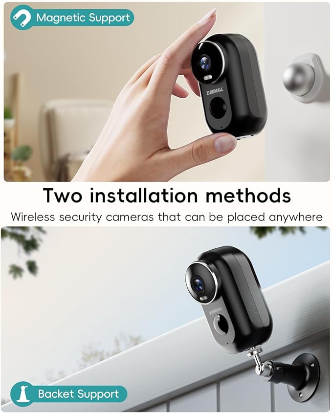ZUMIMALL Security Cameras Wireless Outdoor, 2 Packs, 2K Cameras for Home Security, Outdoor/Indoor Camera Battery Powered, 2.4G WiFi, Magnetic Mount,3MP Color Night Vision/Siren/PIR/AI/Cloud/Alexa
