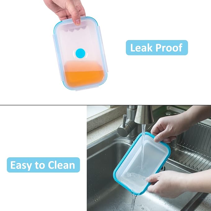 Collapsible Food Storage Containers with Airtight Lid & Vent, 27oz, Kitchen Stacking Silicone Collapsible Meal Prep Container Set for Leftover, Microwave Freezer Dishwasher Safe, Translucent, Set of 4