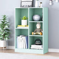 IOTXY Open Shelf Low Bookcase - Wooden 3-Tier Floor Standing Display Cabinet Organizer with Base, 5 Cubes Short Horizontal Bookshelf in Tiffany-Green