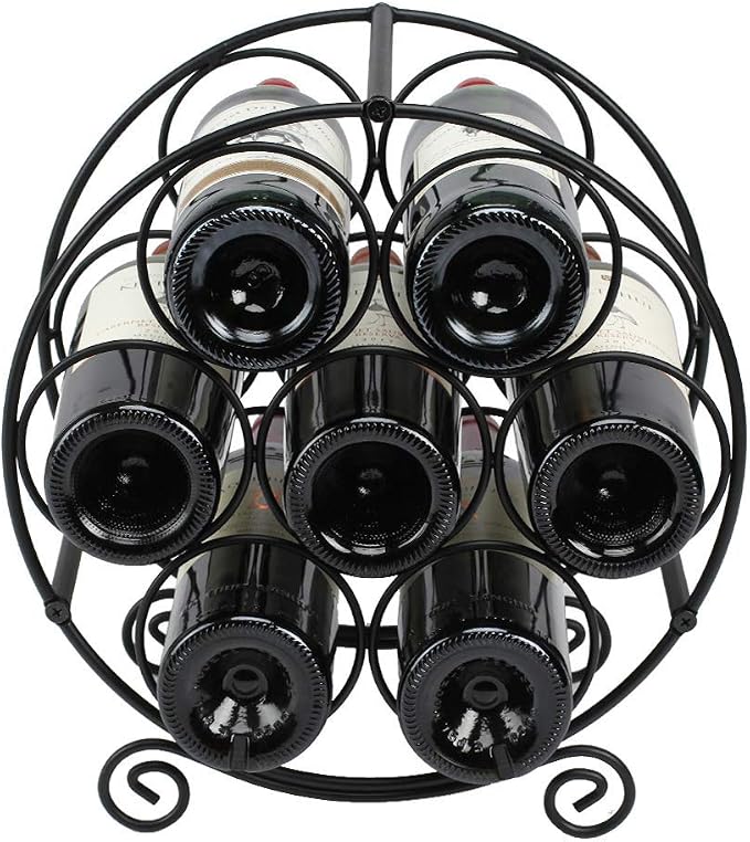 TreeLen Wine Racks Countertop, 7 Bottles Wine Organizer Stand, Metal Free Standing Wine Storage Holder, Water Bottle Holder Stand-Black