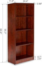 Sunon 4 Shelf Wood Bookcase Freestanding Display Shelf Adjustable Layers Bookshelf for Home Office Library Small Narrow Space (Cherry, 4-Layers)