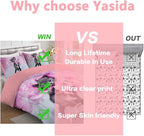 Cat Comforter Set Queen Size for Kids Pink Feathers Black Cat 3Pcs Bedding Set for boys and Girls (1Summer Comforter+ 2 Pillowcases) Lovely Animal Pets Duvet Set