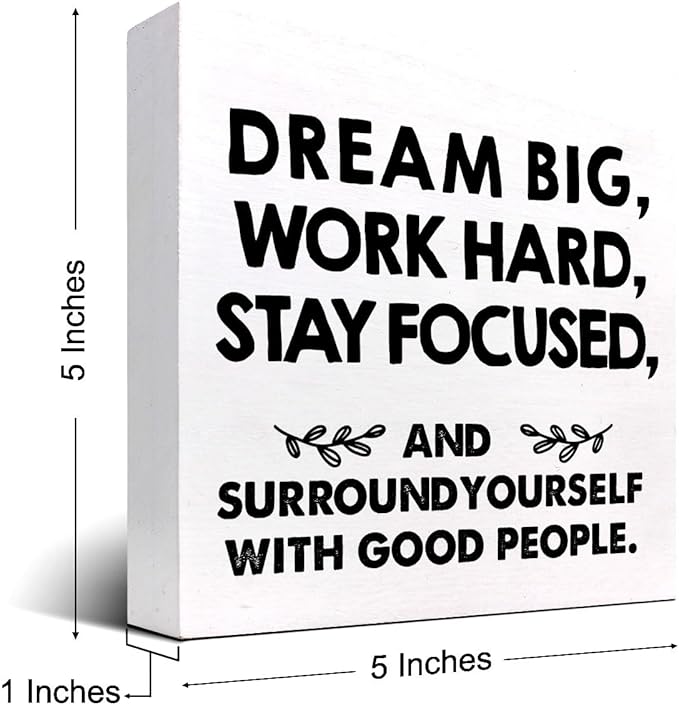 Motivational Wood Box Sign Desk Decor,Dream Big Work Hard Stay Focused Wood Plaque Signs,Rustic Positive Wooden Block Sign Decor for Office Workplace Classroom Shelf Table Decoration C1077