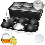 ROTTAY Ice Cube Trays (Set of 2), Sphere Ice Ball Maker with Lid & Large Square Ice Cube Maker for Whiskey, Cocktails and Homemade, Keep Drinks Chilled Black