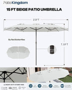 9-Piece Grey Outdoor Dining Set with White 15FT Large Patio Umbrella, 75.2'' HDPE Table & Chairs for 8, Weather-Resistant Furniture with Umbrella Hole for Patio, Lawn, Poolside