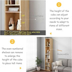 IOTXY Small Narrow Corner Bookcase - 47 Inches Tall Gap Freestanding Storage Cabinet, 4 Lattices Open Shelves Tower Rack with Door, Cubes Bookshelf in White