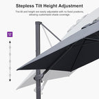 PURPLE LEAF 9' × 9' Patio Cantilever Umbrella with Base Outdoor Square Adjustable Offset Umbrellas with 360-degree Rotation and 8 Heavy Duty Metal Ribs for Garden Deck Pool Grey