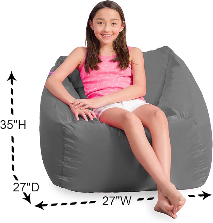 Posh Creations Structured Comfy Bean Bag Chair for Gaming, Reading, and Watching TV, Coronado Chair, Microsuede - Charcoal Gray