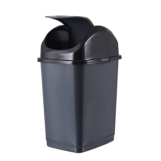 Superio Medium Trash Can with Lid 4.5 Gallon Plastic Swing Top Garbage Can Slim Waste Bin for Under Sink/Cabinet, Laundry Room, Kitchen, Office, Bedroom, Bathroom, College Dorm, 18 Qt, Grey