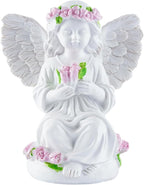Resin Angel Statues Holding Pink Roses: Indoor & Outdoor Winged Angel Decor, Ideal for Home and Garden, Perfect Blessing Gift for Parents and Friends