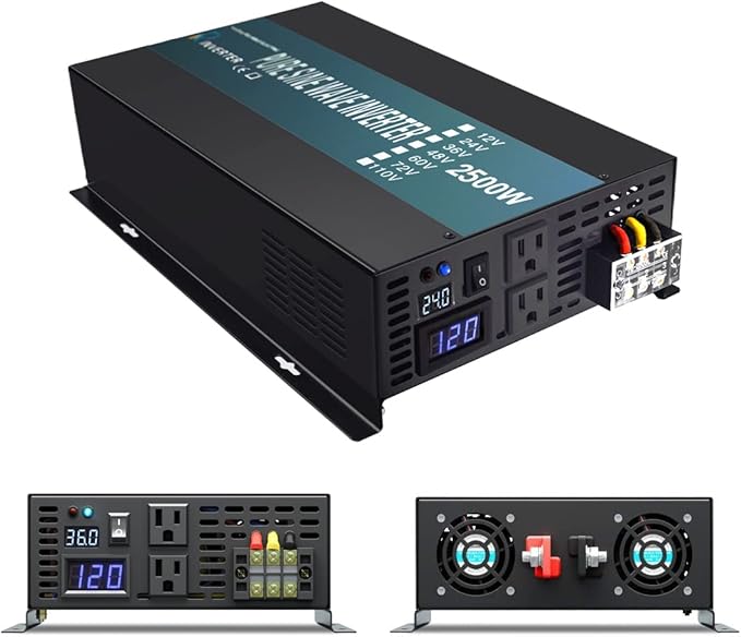 WZRELB Strong Driving Capacity 2500W 24VDC to 120VAC Pure Sine Wave Inverter Power Converter (RBP250024B1), Black