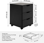 Farini 3-Drawer Vertical Filing Cabinet Rolling Wood Mobile File Cabinets Under Desk for Home Office with Casters (Black, Non-Assembled)