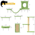 12-in-1 Cat Wall Shelves, Luxury Wall-Mounted Cat Climber Set with Condos House, Scratching Post, Bridge Ladder, Indoor Space-Saving Furniture for Kittens, Green