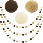 Jishi Pom Pom Garland Boho Party Decorations, 3-Pack Brown Khaki Beige Felt Ball Garland Cute Pastel Rainbow Pompom Strings, Christmas Birthday Wedding Rustic Boho Home Decor Supplies, Xmas Tree Decor