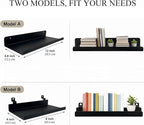 Floating Shelves for Wood Wall Panels,Metal Shelf for Storage Display,2pk | 8x4 Inch and 12x4.8 Inch,Black,Shelf Accessories,Wall Shelves Holder