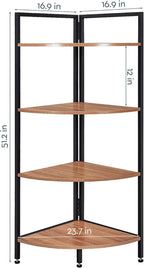 SAYGOER Corner Bookshelf 4 Tier Stand Storage Shelf Modern Black Bookcase Ladder Standing Shelves Display Rack Plant Stand for Small Spaces, Bedroom, Living Room,Walnut Oak