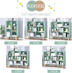 IOTXY Wooden Open Shelf Bookcase - 3-Tier Floorstanding Display Cabinet Rack with Legs, 5 Cubes Free Standing Bookshelf, Tiffany-Green