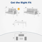 Wisteria Lane Aluminum Outdoor Patio Furniture Set, Modern Patio Conversation Sets, Outdoor Sectional Metal Sofa with 5 Inch Cushion and Coffee Table for Balcony, Garden, Light Grey